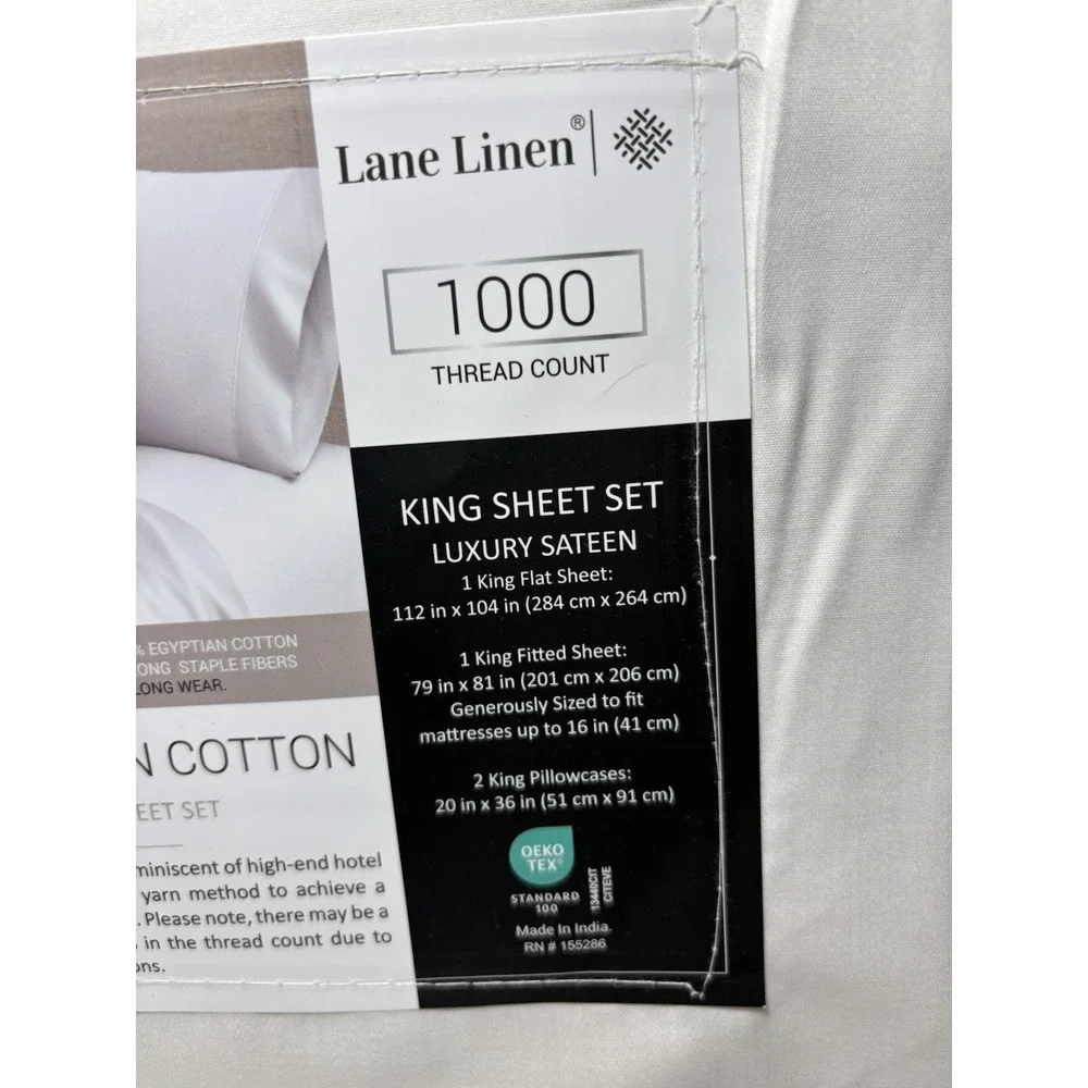 Lane Linen 1000 TC Egyptian Cotton King Sheet Set White Luxury Sateen NIP